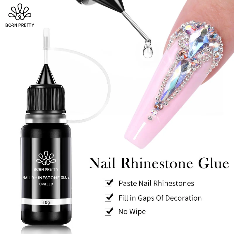 BORN PRETTY 10g Gel Nail Glue for Rhinestones for Nails Super Adhesive NO Wipe Nail Gem Glue 3D Crystals Beads Diamonds Sticker 4
