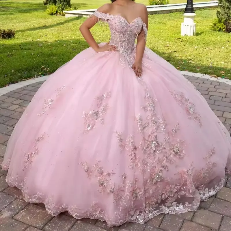 ANGELSBRIDEP Pink Ball Gown Quinceanera Dresses Princess Vestidos De 15 Anos Off Shoulder Formal Birthday Party Customized