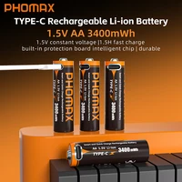 PHOMAX Rechargeable Batteries AA 3400mWh AAA 666mWh Lithium-Ion Battery 1.5V AA/AAA Cell for Clocks Mice Computers Toy Remote 2