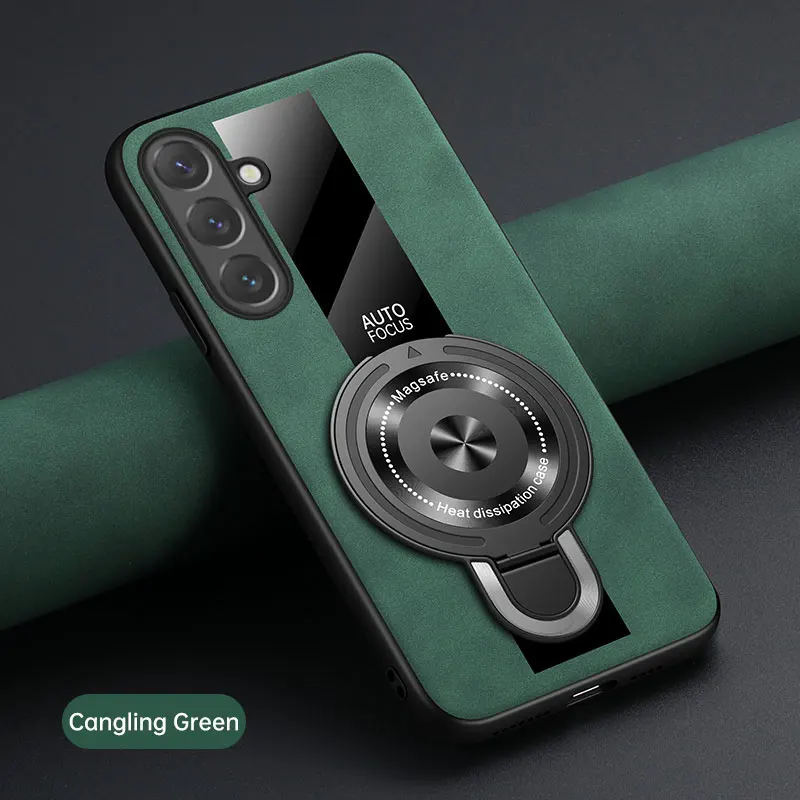 Luxury Magnetic Ring Holder Case - Premium Silicone & Sheepskin Leather Shockproof Cover with Plexiglass