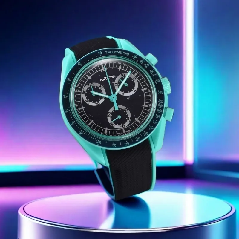 Men's 6-Hand Sports Quartz Watch-Super Bright LED Luminous Waterproof Wristwatch, Trendy Rubber Strap Outdoor Watch-Hot