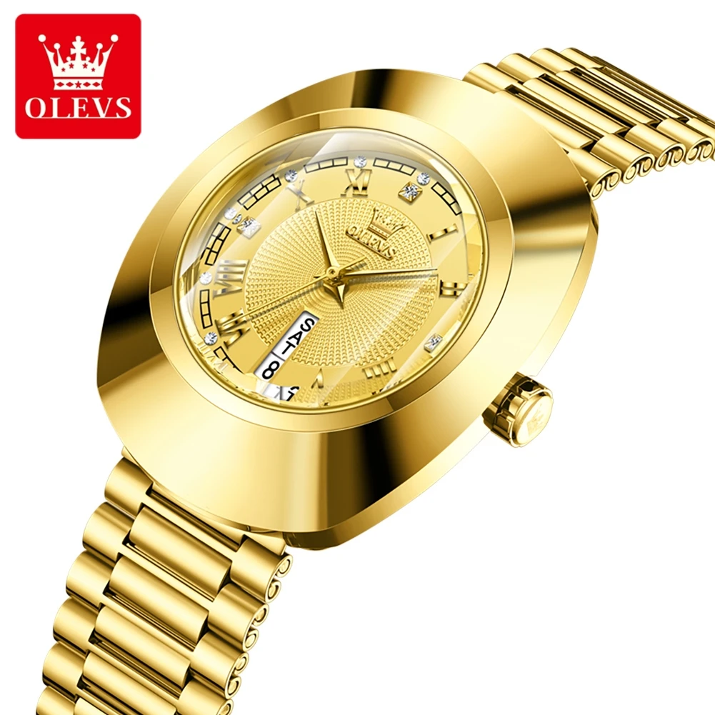 OLEVS 7008 New Big Dial Luxury Quartz Watch For Women Diamond Dual Calendar Elegant Ladies Hand Clock Waterproof Woman Watches