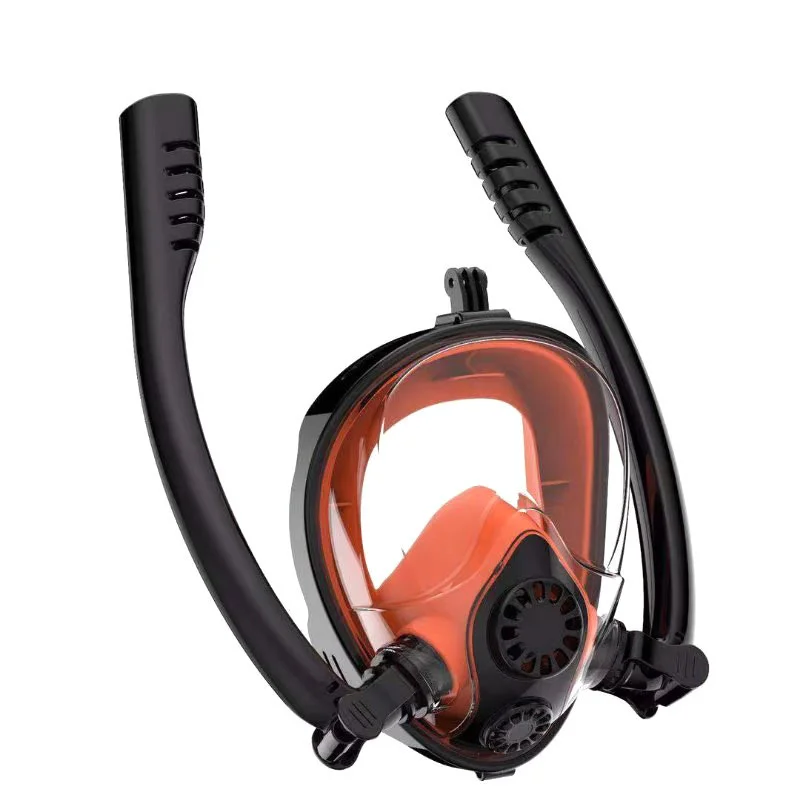 Full Face Dive Mask Silicone Breathing Double Hose Removable Full Dry Snorkeling Dive Mask Diving Gear