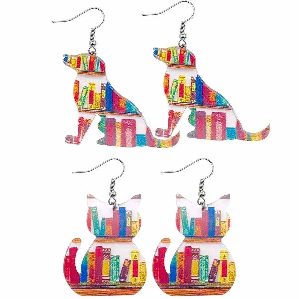 

Cat Bookcase Earrings Book Dangle Earrings for Women Book Cat Lover Bookshelves Acrylic Earrings Gifts Jewelry Wholesale