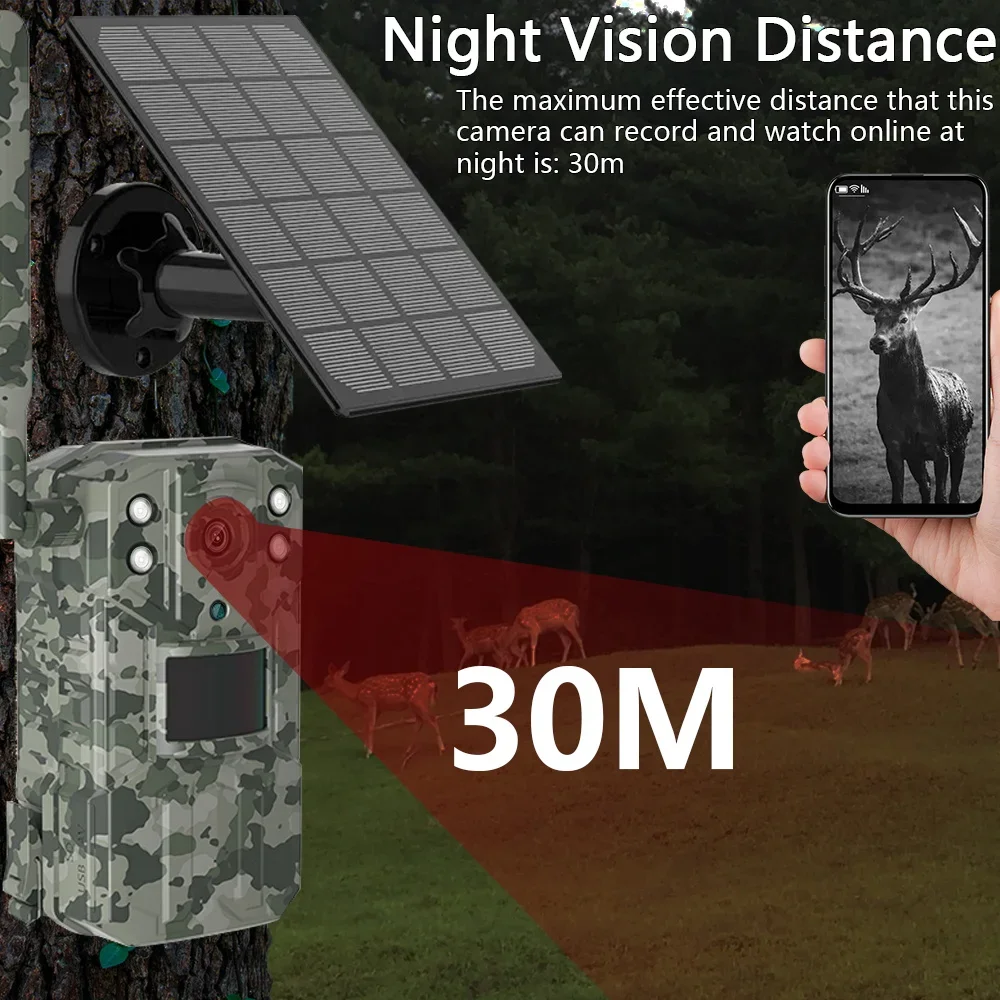 Solar Powered Cellular Trail Camera Traps with Sim Card Live Stream No Glow IR 4G App Hunting Camera