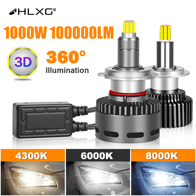 H7 LED Canbus 360 H4 H1 HB3 HB4 9012 Turbo Bi Led Projector Lens H11 9005 Car Headlight Bulbs Auto Fog Lamps 6000K HLXG Bulb