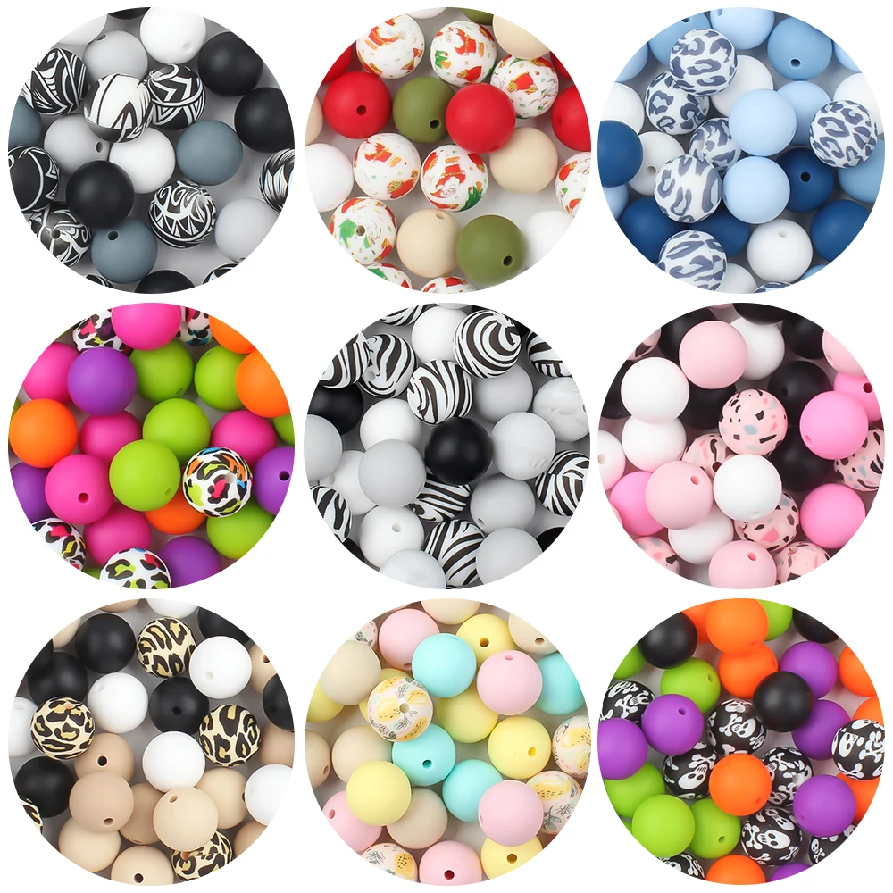 15MM Round Silicone Beads Baby Colorful Beads For Jewelry Making DIY Beaded Pen Bracelets Food Grade Accessorie Set 35Pcs