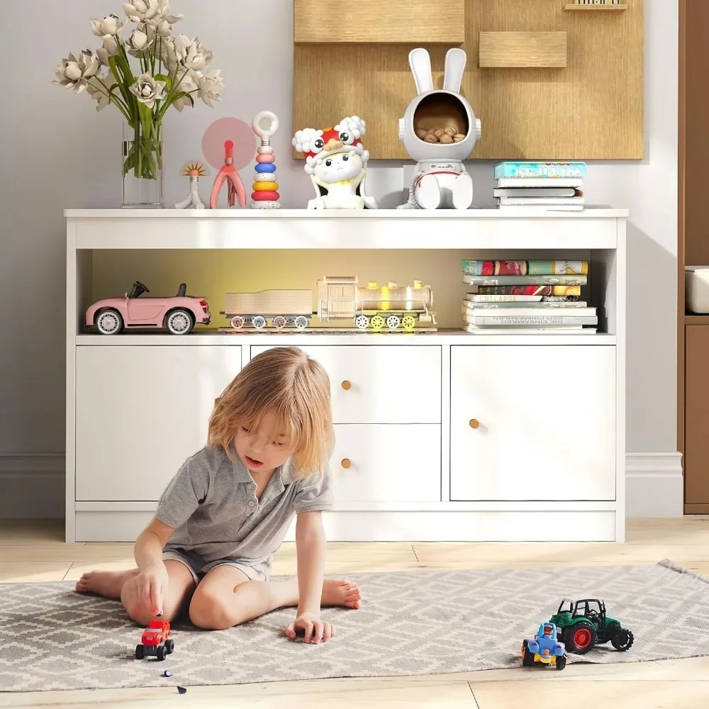 Toy Storage Organizer, Wooden Kids Bookshelf with 2 Drawers, 2 Cabinets & Open Shelf, Toy Organziers and Storage for Playroom 5