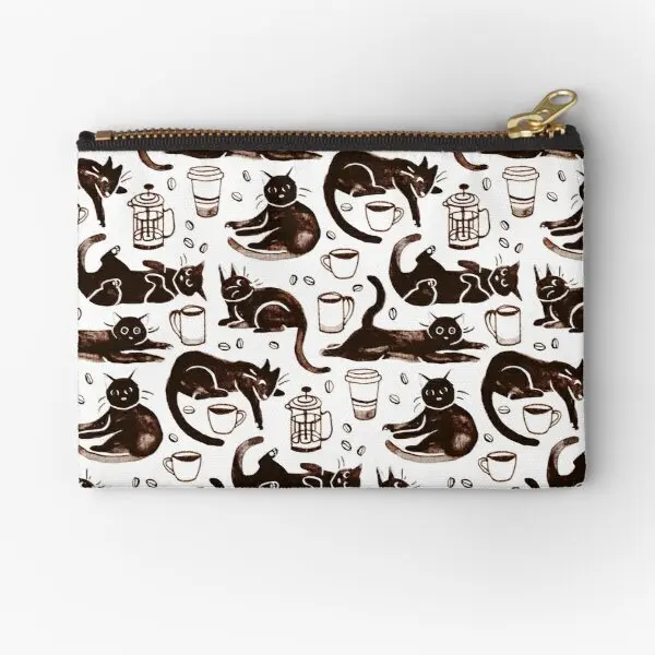 

Gouache Black Cats Coffee Zipper Pouches Pure Small Cosmetic Bag Money Women Socks Underwear Men Packaging Key Coin Wallet