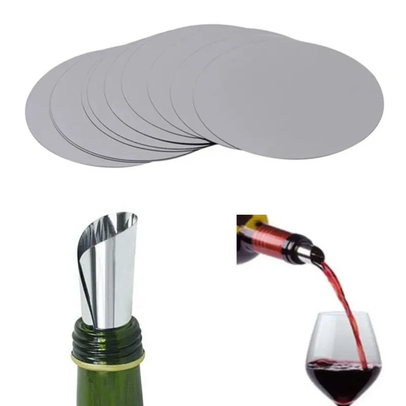 Aluminum Foil Wine Pourer Film Flexible Drip Stop Pour Spouts Disk Round Leak-proof PET Pour Spouts Disk Drop Stopper 10Pcs