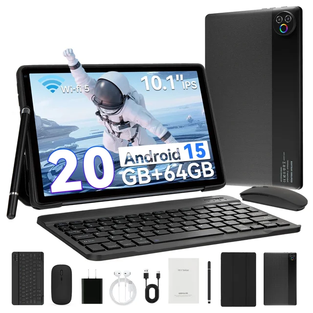URAO Android 15 Tablet 10.1 Inch 20GB RAM 64GB ROM 5-core Dual Camera Tablets PC Set Keyboard/Case/Mouse/Stylus/Headphone