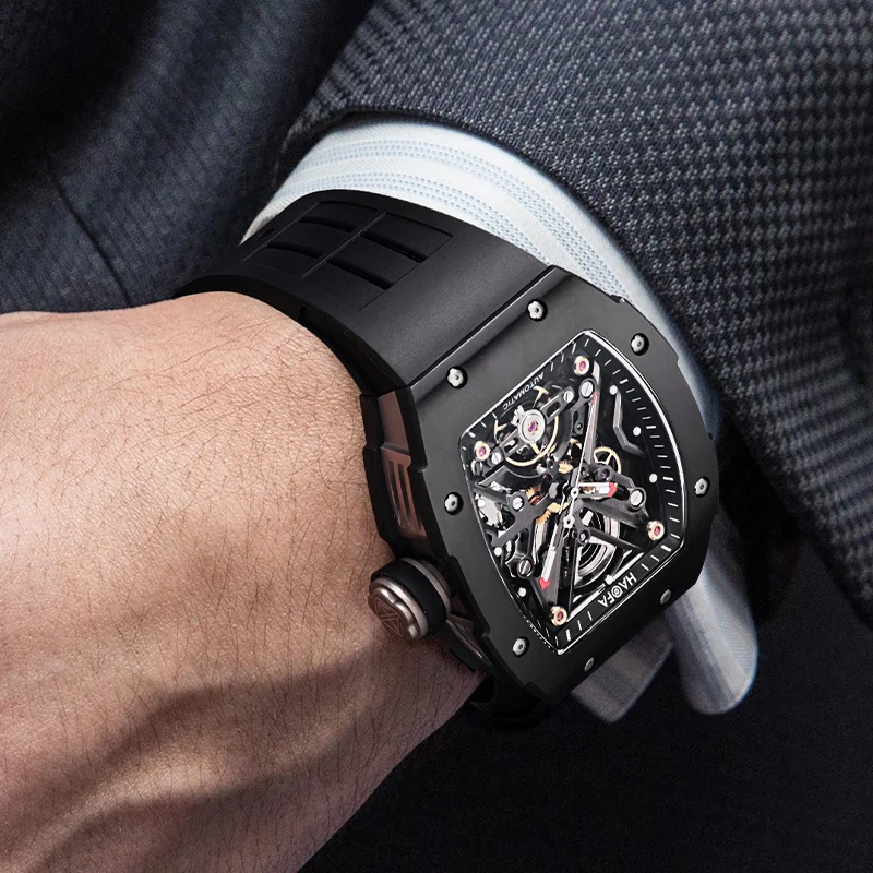 Haofa Ceramic Automatic Movement Tourbillon Men's Mechanical Watch Luminous 72H Power Rubber Strap Waterproof luxury Watch 1988