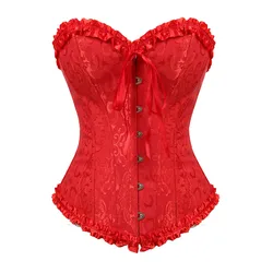 Red Corsets Bustiers Floral Lace Top For Women Plus Size Vintage Sexy Renaissance Gothic Satin Lingerie Corselet Overbust Blue