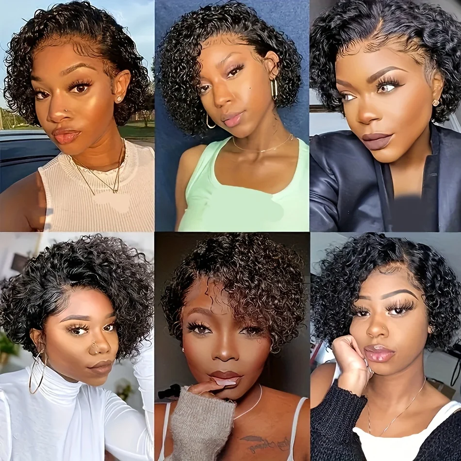 13x4x1 Lace Front Wigs Short Curly Pixie Cut Human Hair Wigs Water Wave Human Hair Wig For Women Pre Plucked