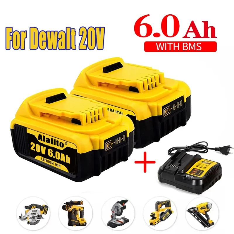 

For Dewalt DCB200 20V 6.0Ah Replacement Battery Compatible with For Dewalt 18V/20V Tools Battery+battery charger