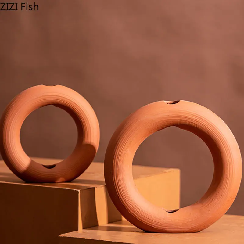 Orange Circle Ring Ceramic Vase Flower Pots Decorative Flower Arrangement Desk Decoration Ornaments Minimalism Floral Vases 3
