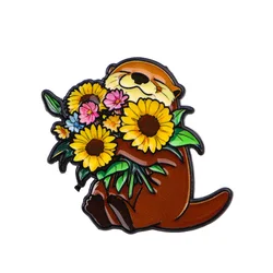 Sunflower Otter Enamel Pin - Whimsical Brooch for Clothing and Accessories (1)