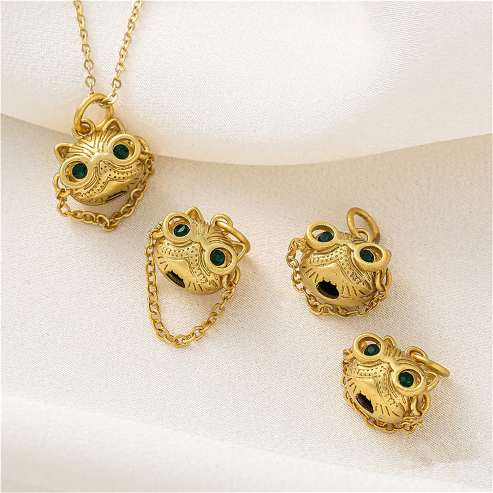 18k gold clad pendant matte gold glasses owl small charm diy handmade loose beads pendant jewelry accessories