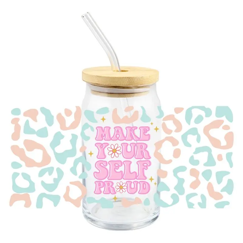 3D UIV DTF Self Love Transfer Sticker Wraps Cup DIY Waterproof Fashion Latter For 16 OZ Libbey Glass Cup High Quality