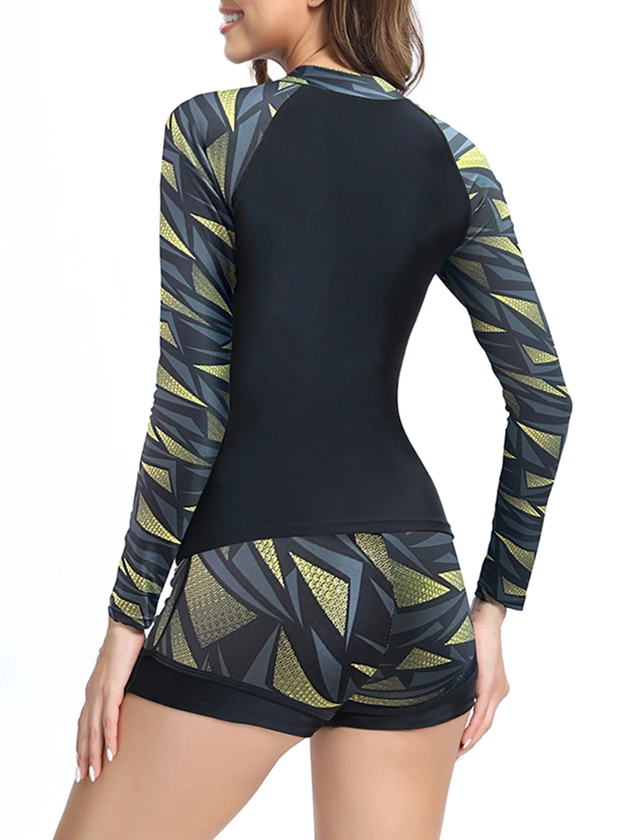 Floral Long Sleeve Surfing Swimsuit Women Two Pieces Swimwear Female Bathers Beachwear