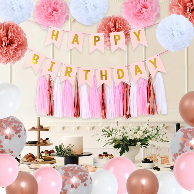 Pastel Birthday Party Decor Set – Banner, Balloons & Fringe Curtain 3
