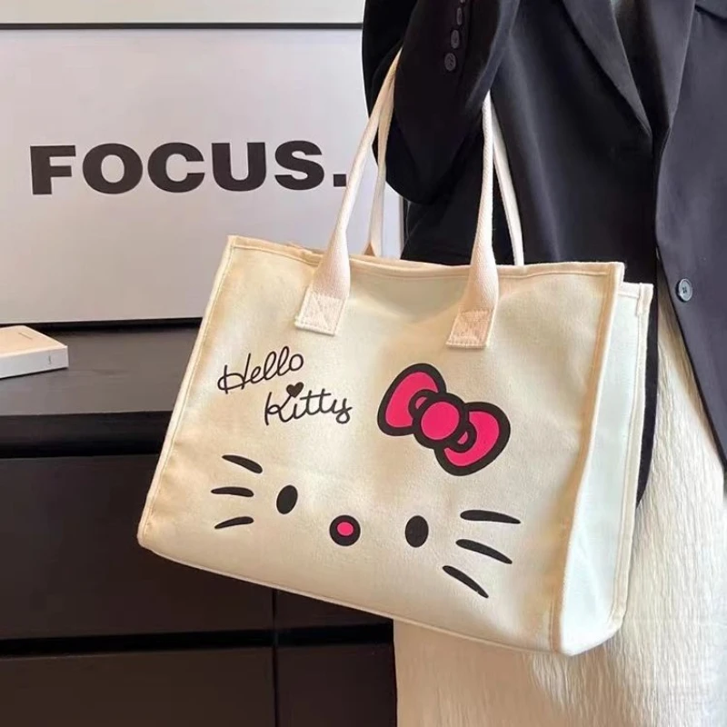 

Canvas Tote Bag hello kitty Aesthetic Personalized Custom Reusable Grocery Bags Shopping Shoulder Bag cute travel tote bag