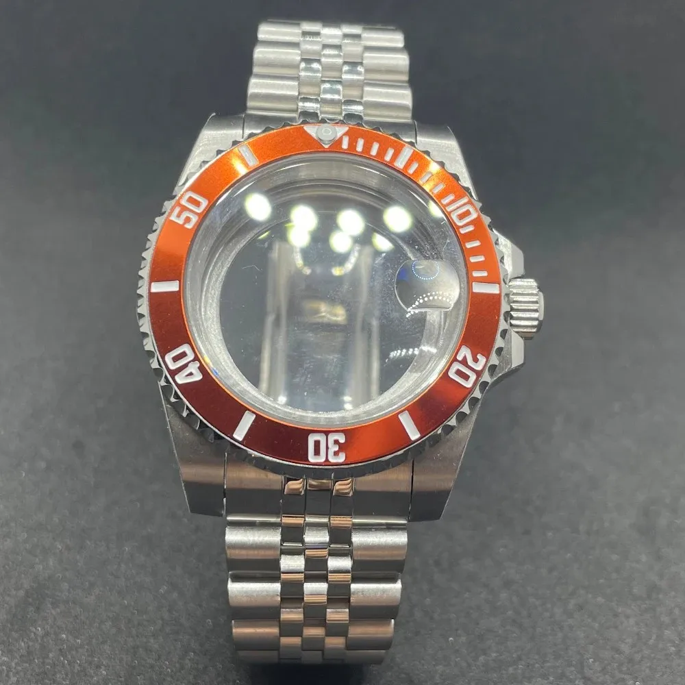 Elegant 40MM Stainless Steel Watch Case with Solid Bracelet and Glide Lock Clasp