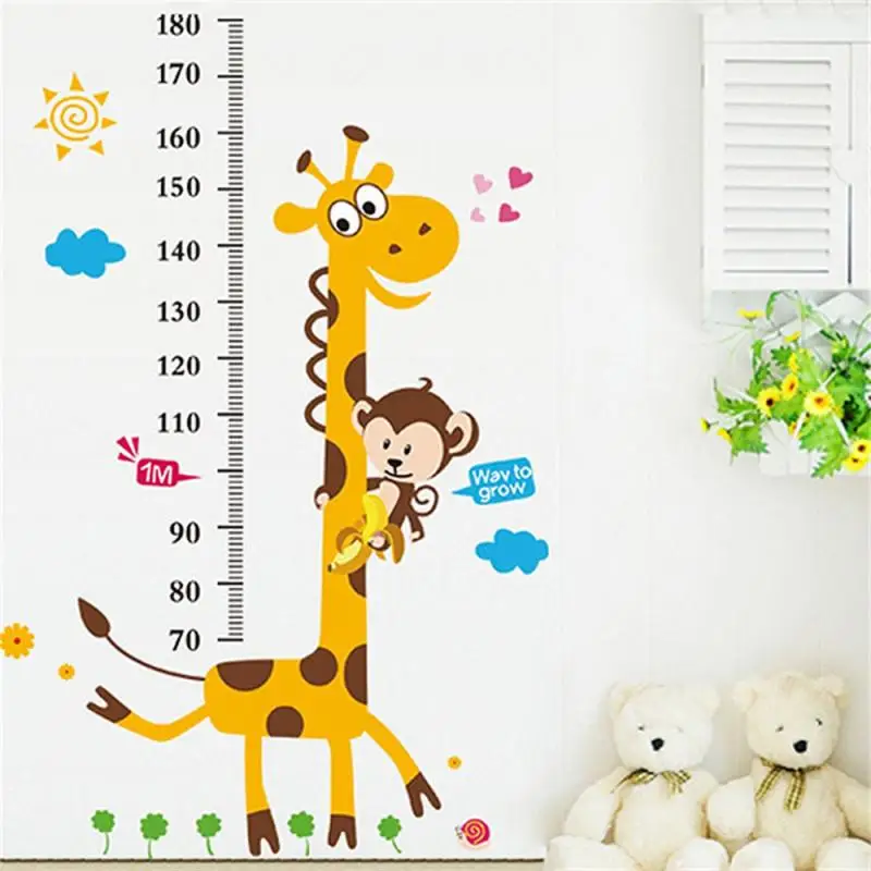 Cartoon Animals Height Measure Wall Stickers For Kid Rooms Animals Zoo Vinyl Growth Chart Ruler Living Room Decor Children Gift wall sticker height sticker wall stickers