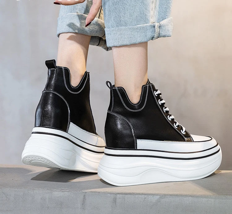 Ankle Leather Women Boots with 10 cm Platform - true deals club