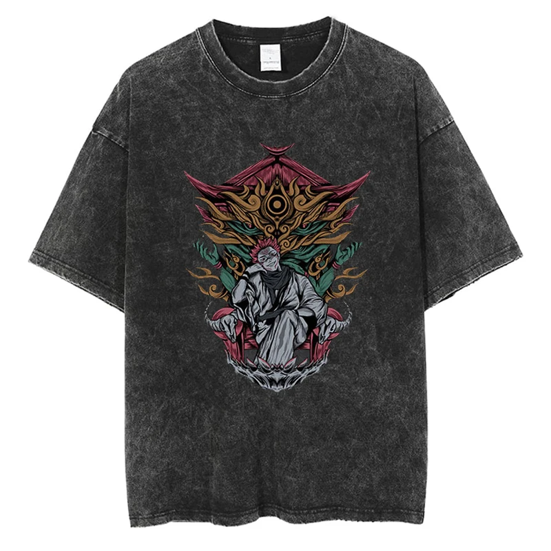 

Black High Quality Cotton Washed Vintage T-shirt Hip Hop Streetwear Oversized Tee Y2k Harajuku Anime Summer T Shirt Tops