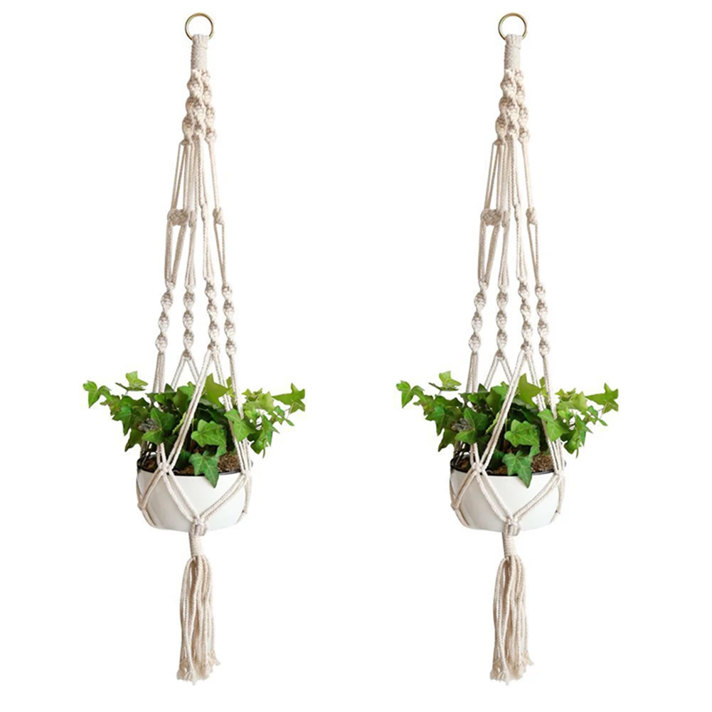 Elegant Woven Plant Hanger Basket with Tassel Design for Indoor and Outdoor Spaces