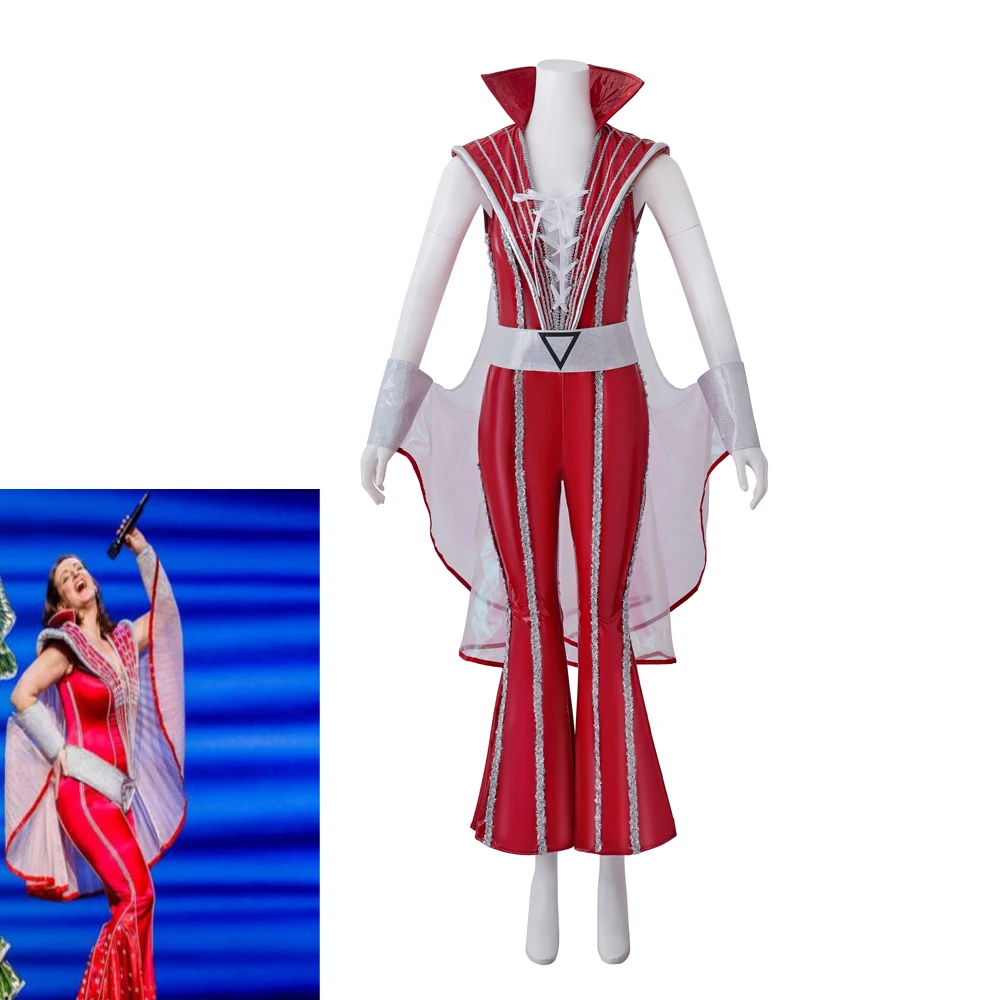 

Musical Mamma Mia Abba Cosplay Costume Women's Red Jumpsuit Disco Momma 70's Costume Halloween Party Performance Outfits