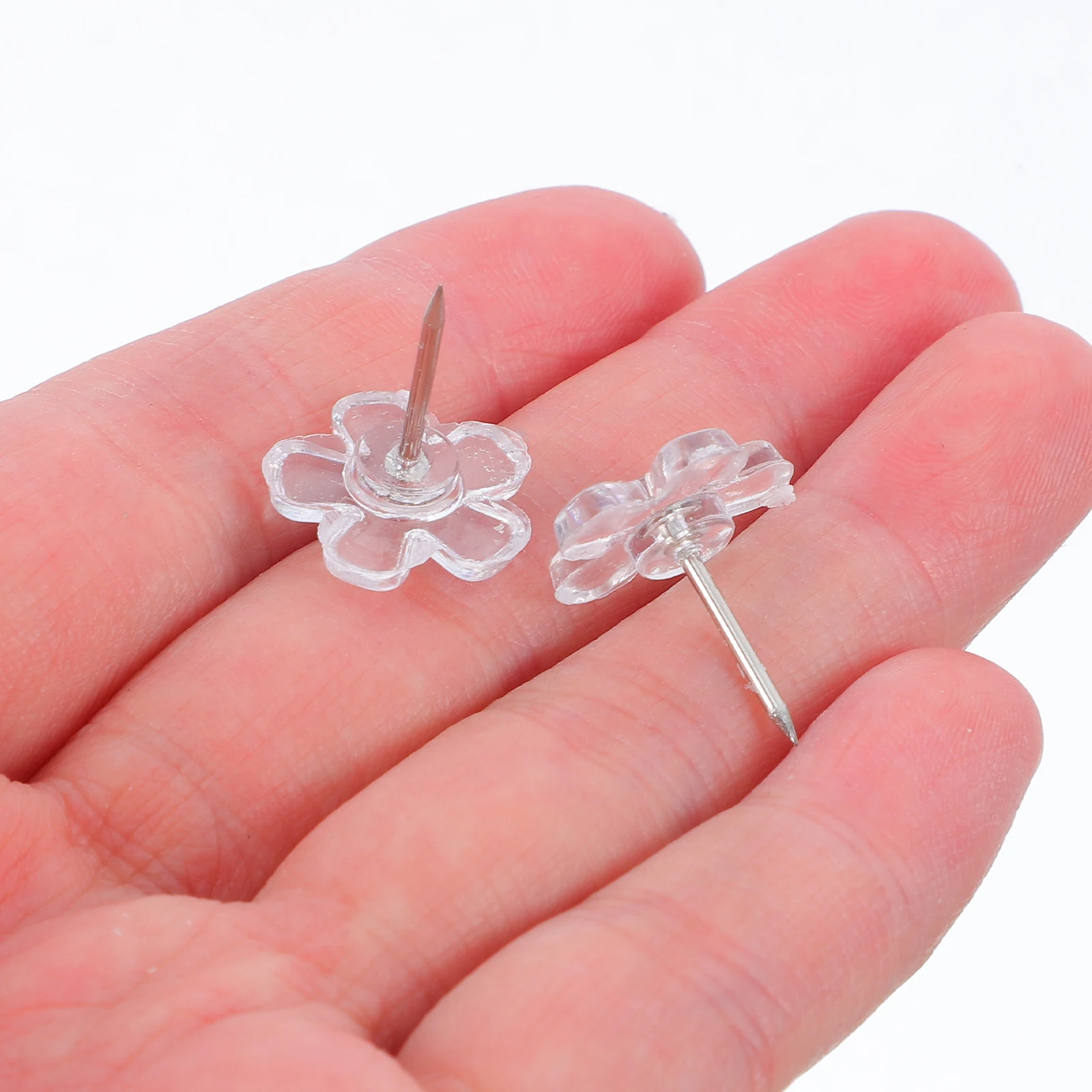 100 Pcs Transparent Plum Blossom H Shank Push Pins Cork Board Flower Pushpins Bulletin Board Tacks Message Board Thumbtacks