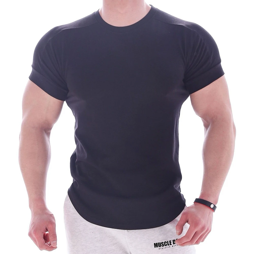 Summer Men's Round Neck T-shirts Muscle Sports Fitness Short Sleeve Shirts Casual Slim Tee Tops Gym Men T Shirt Clothing