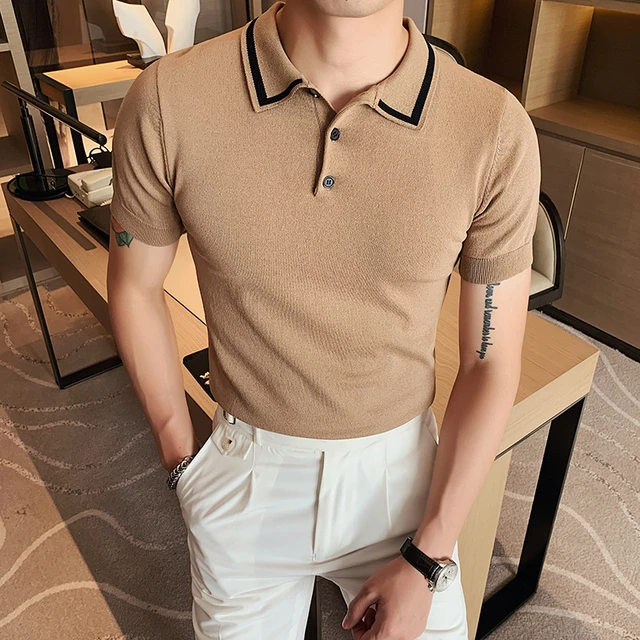 Short Sleeve Knitted Polo Shirt, Knitted Shirt Men Polo