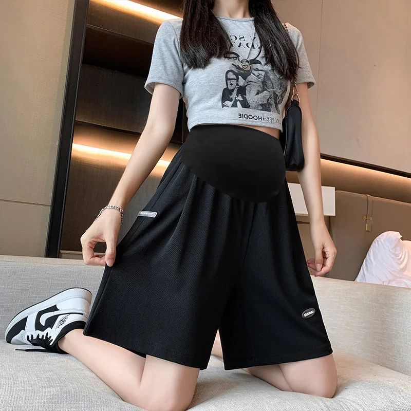 3 Colors Summer Plus Size High Waist Pants for Pregnant Women Maternity Wide Leg Loose Shorts Ladies Pregnancy Capris
