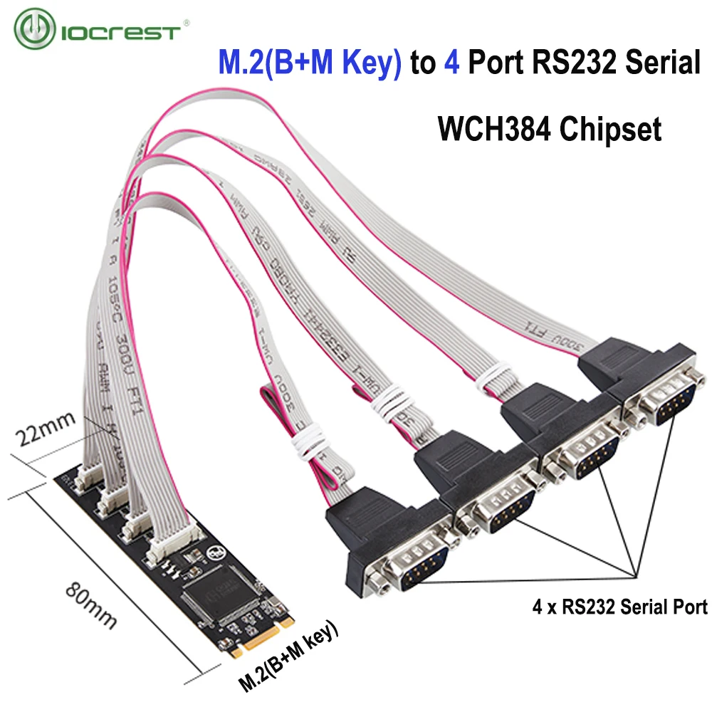 Cartão de Expansão do Porto Serial Industrial M.2 b Mais m para Db9 Portas com 4s db 9pin Rs232 Ngff 2280 mm