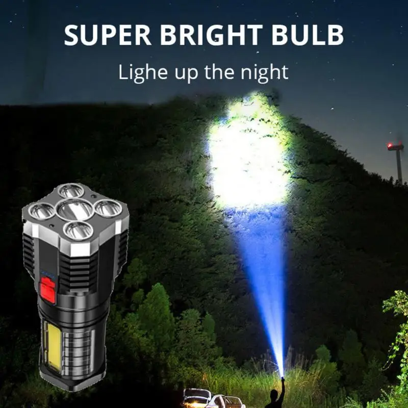 

5 LED Light Flashlight USB Recharge COB Side Light Power Display Outdoor Portable Lamp 4 Mode Waterproof Rechargeable Torches