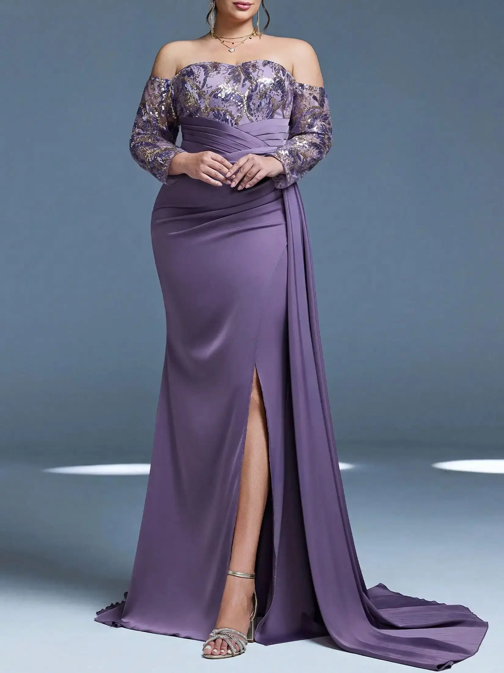 فساتين MGIACY ترتر سهرة فتحة عالية