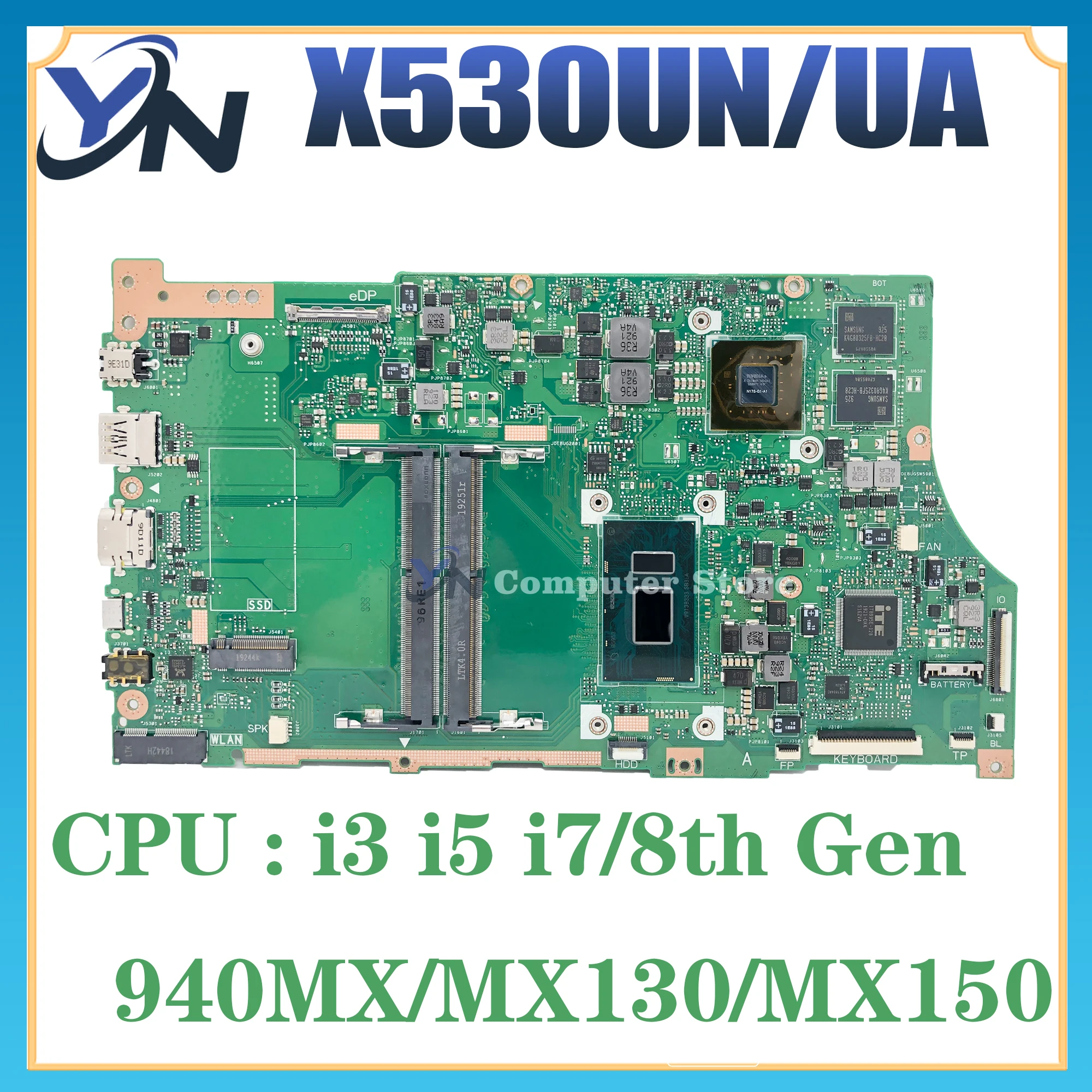 

X530UN Mainboard For ASUS X530UA X530UF A530U F530U V530U R530U K530U S530U X530UNO Laptop Motherboard I3 I5 I7 8th Gen
