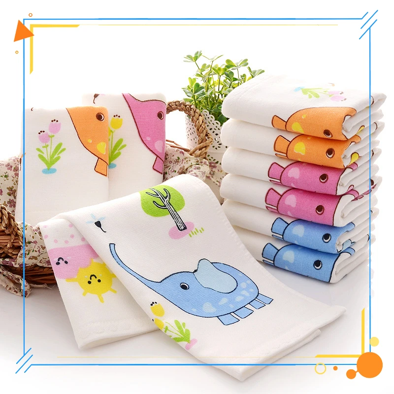 

5 Pcs / Lot Pure Cotton Children's Towel Gauze Baby Washing Towel Baby Towel Cartoon Elephant 25*50cm