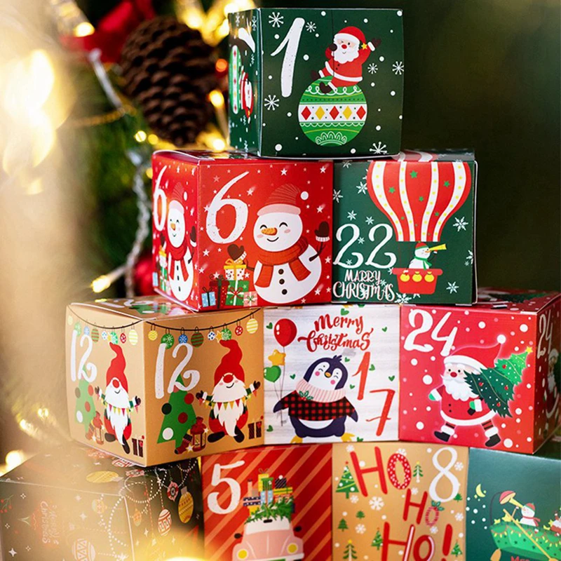 24Pcs Christmas Advent Calendar Box Kraft Paper Candy Gift Box 24 Days Countdown to Christmas Navidad New Year Decoration Supply