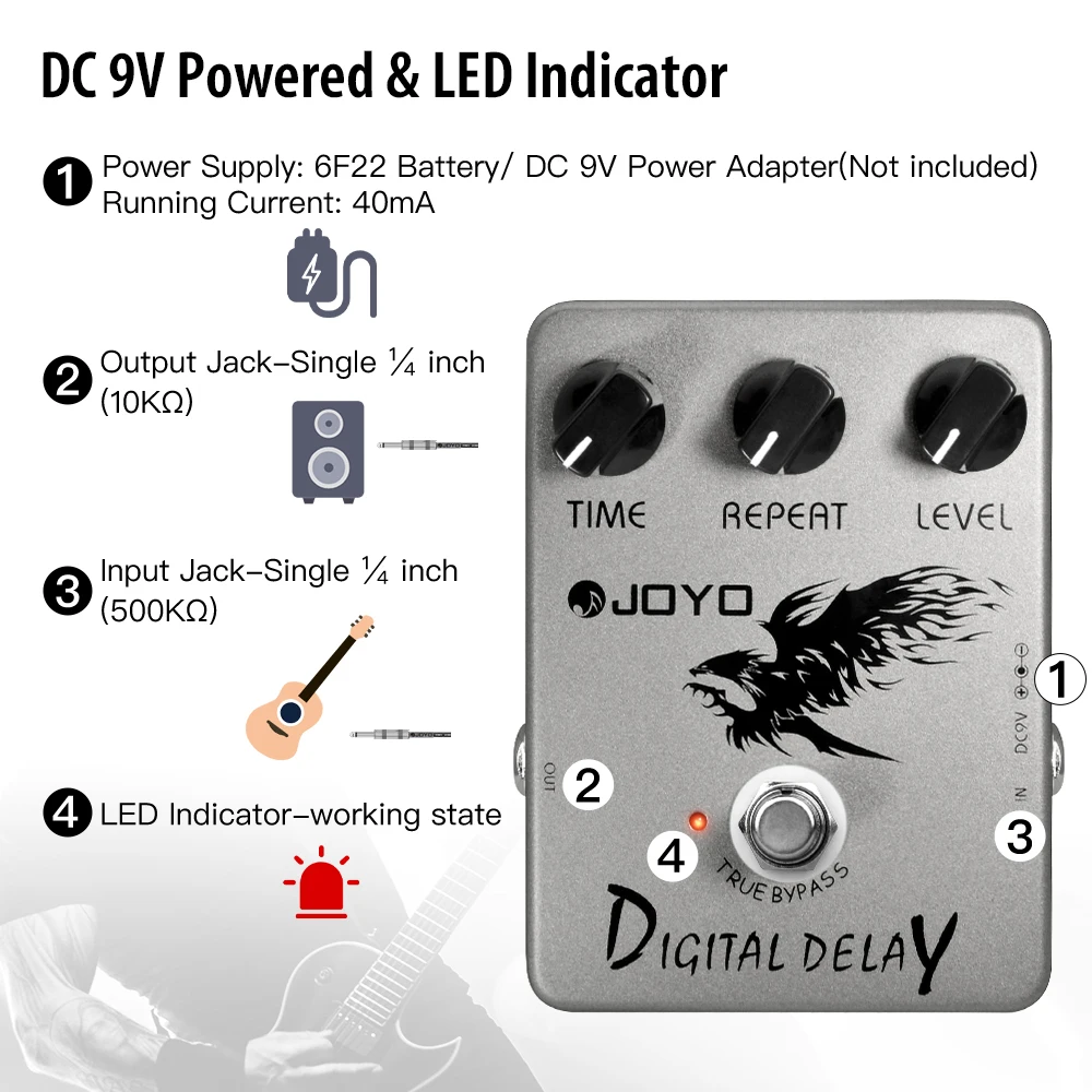 JF-08 DIGITAL DELAY Guitar Pedal Analog-Style Delay with Filter Circuit 25ms to