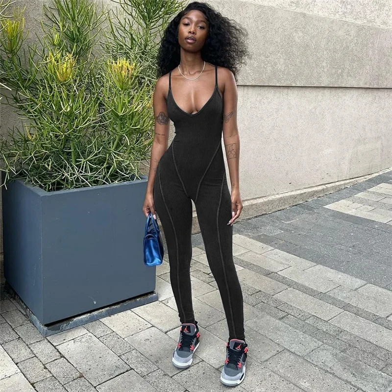 

Women's 2023 Spring and Autumn New Product Spicy Girl Street Fashion Sexy Show Strap High Waist and Hip Lift Tight Jumpsuit