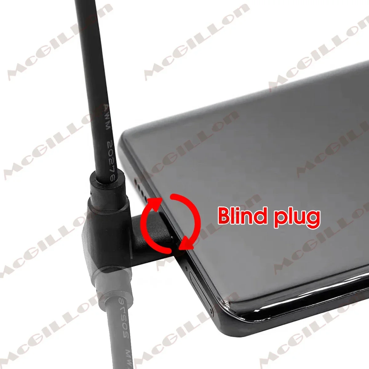 McGiLLon 이중 팔꿈치 USB A-Type-C 데이터 케이블 위아래 왼쪽 및 오른쪽 측면 굽힘 90도 각도 자동차 전화 충전 케이블
