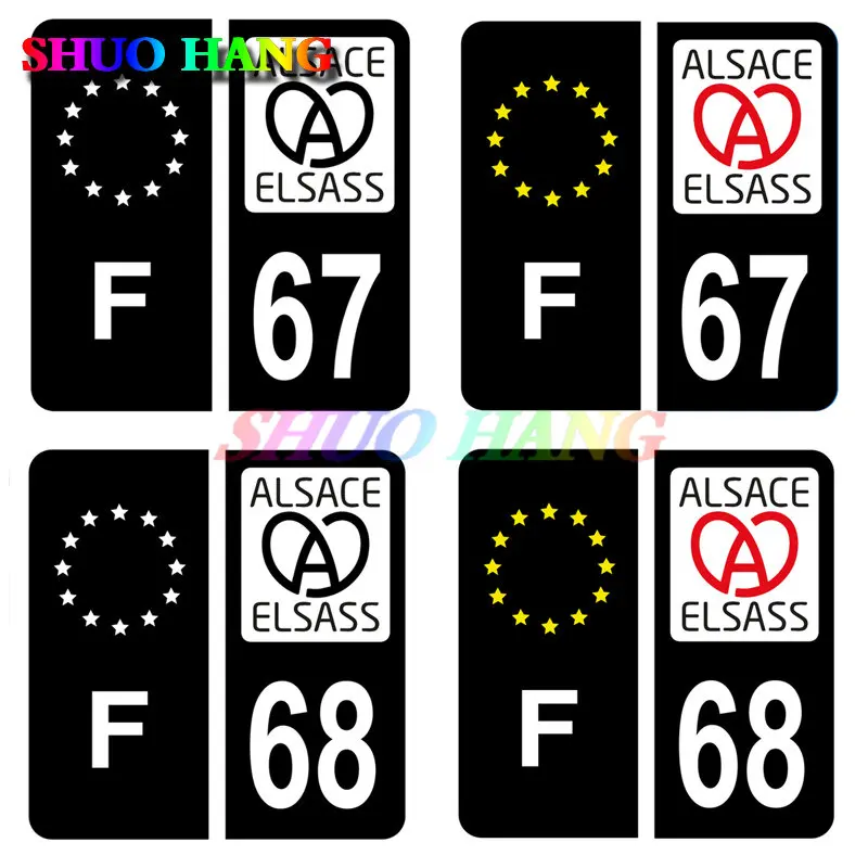 2 Stickers ELSASS 68 Style Plaque D'immatriculation - Neufs, Vinyle Polymère, Multicolore