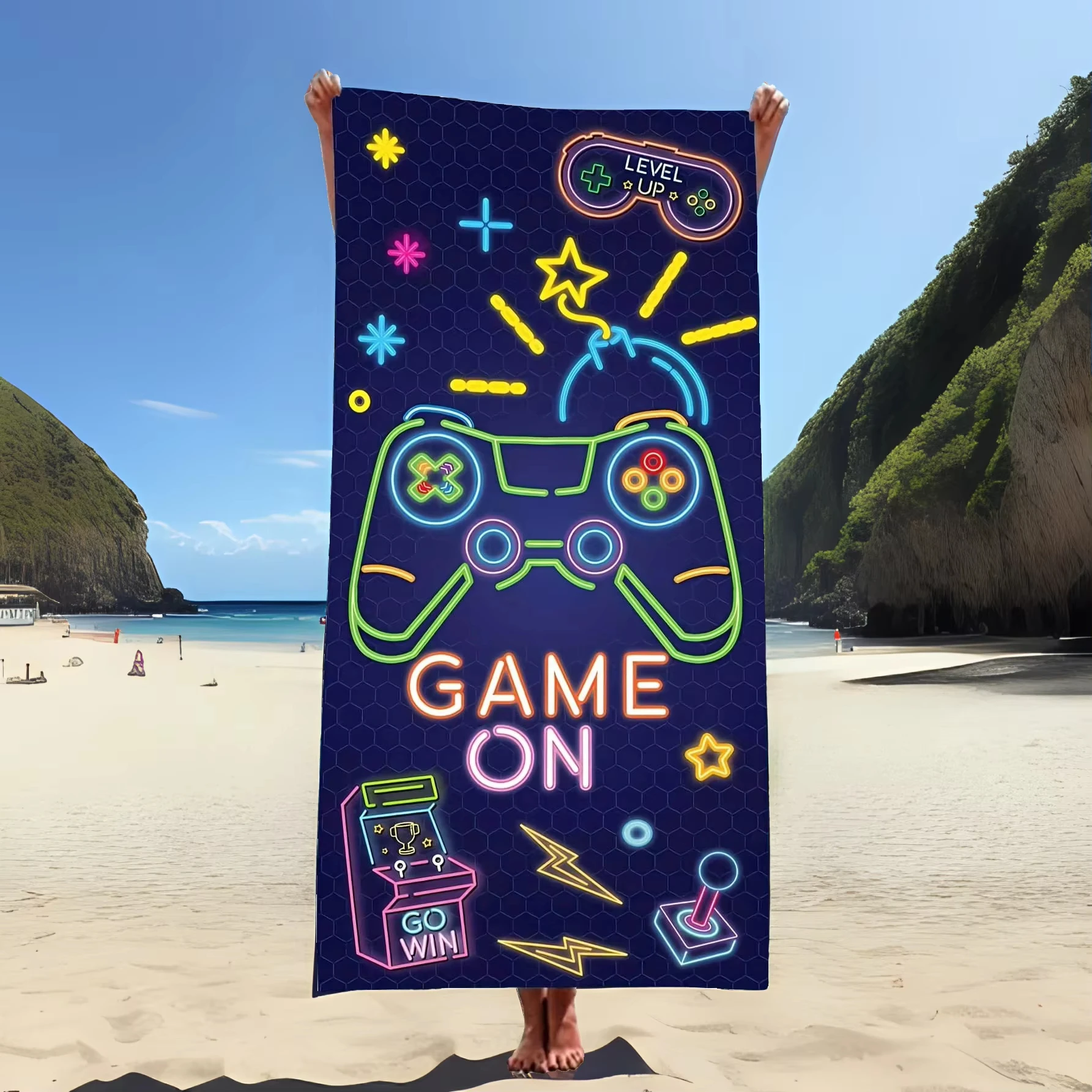1pc Quick Drying Microfiber Game Console Beach Towel - Soft, Absorbent, Lightweight, Sun Protection - Perfect Summer Accessory 2