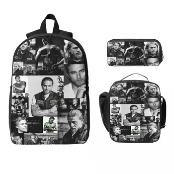 3Pcs Charlie Hunnam Backpack Set for Kids Pencil Boxes Bookbag Sets with Lunch Box For School Students Knapsack 1