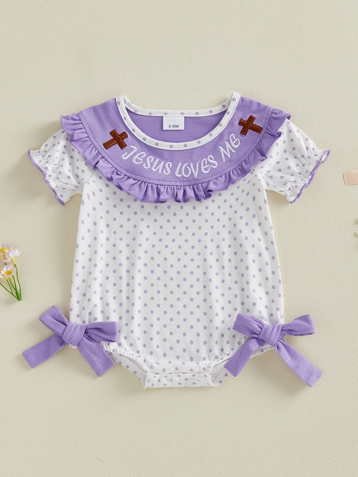 Adorable Toddler Girls Floral Print Ruffle Sleeve Romper Sweet Bowknot Detail Crew Neck Jumpsuit for Summer