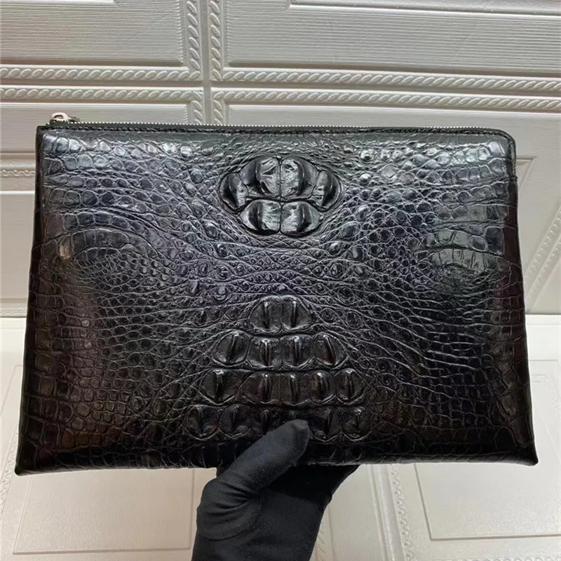 

Authentic Crocodile Skin Male Large Black Clutch Envelop Purse Genuine Alligator Leather Businessmen Wristlets Bag Laptop Case